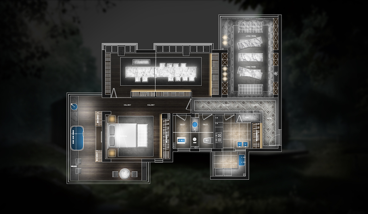 彩平图-夜景彩平图 平面布置图