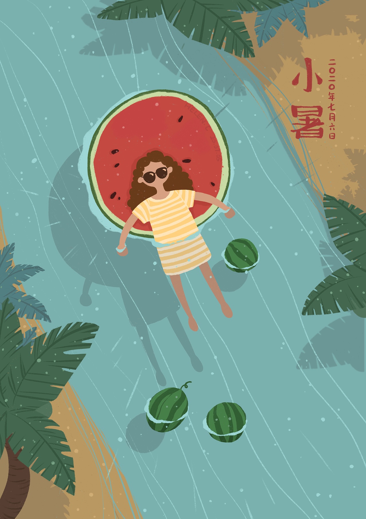 今日小暑 记得吃西瓜|插画|新锐潮流插画|helencotz - 原创作品