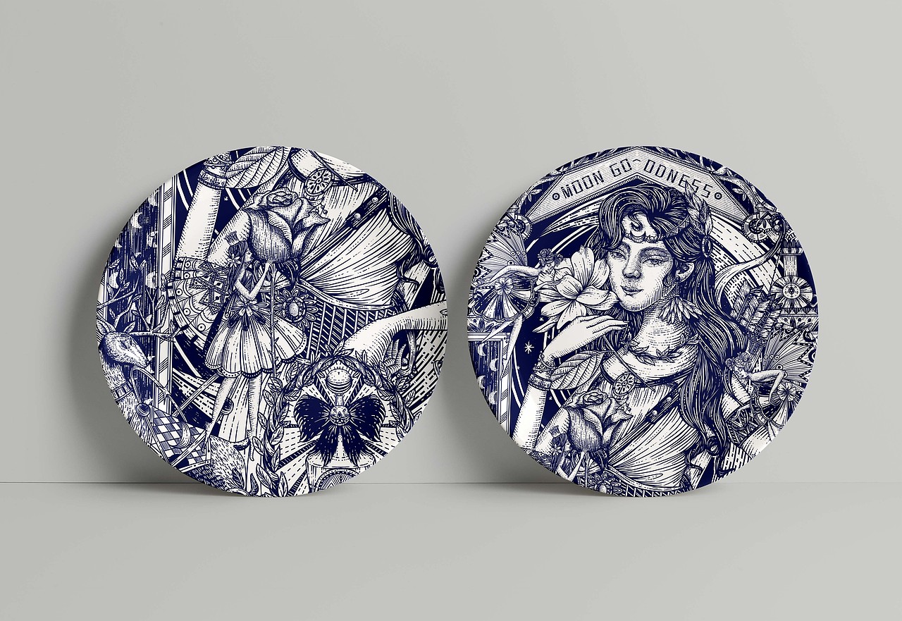 钢笔风格包装插画|香水|月神Luna