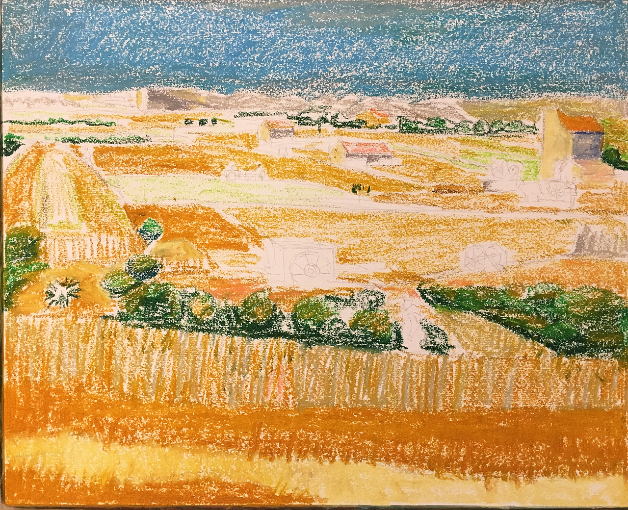 油画棒练习分享之梵高作品收获的风景