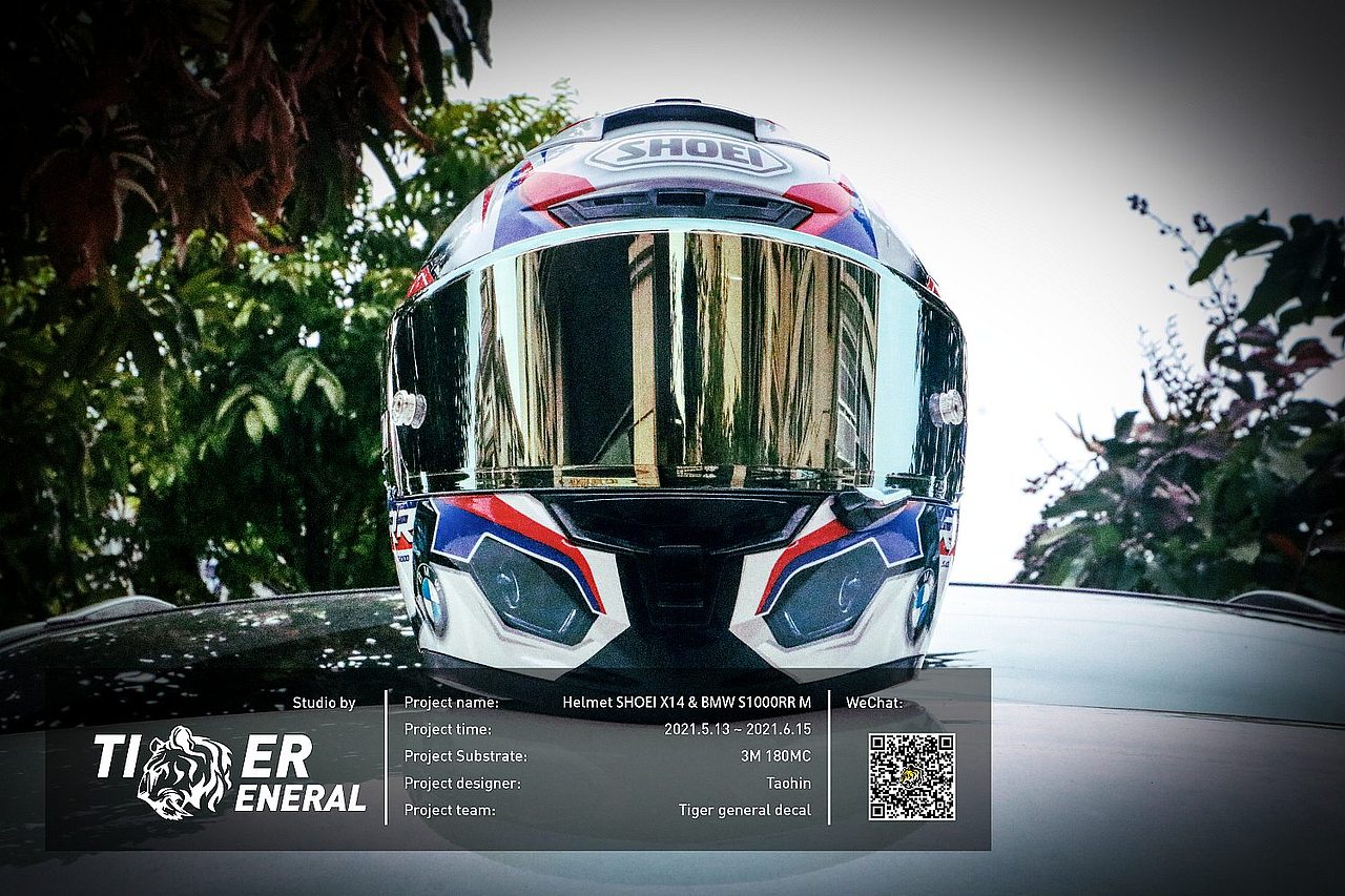 头盔涂装｜SHOEI X14 宝马摩托车机车 S1000RR M 涂装（图ZMjc1OTI5MzEy） - 手办/模玩 - 站酷设计师虎将贴花原创素材 - 站酷ZCOOL