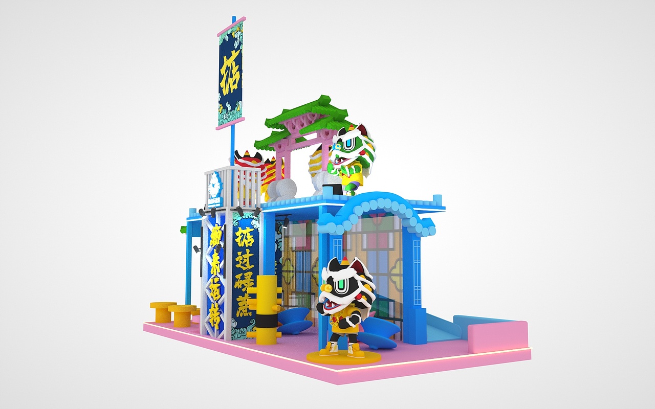 文创品牌岭南狮子美陈设计c4d建模