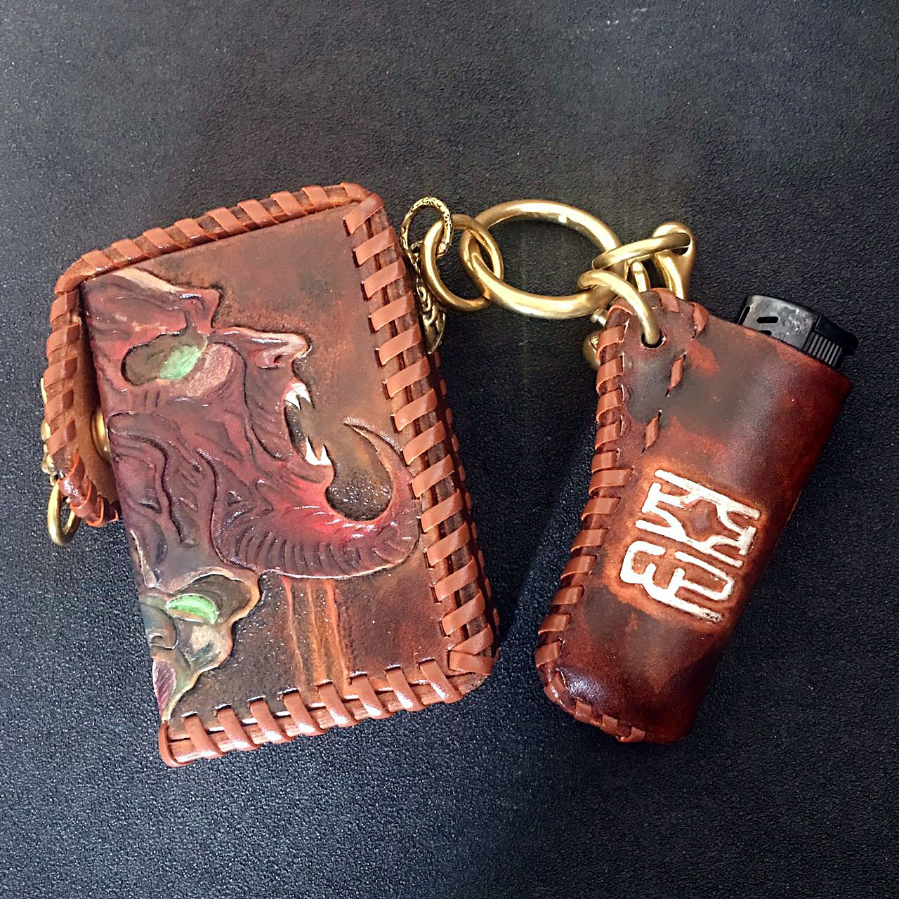 鑫渔皮艺原创纯手工皮雕小包烟包皮具