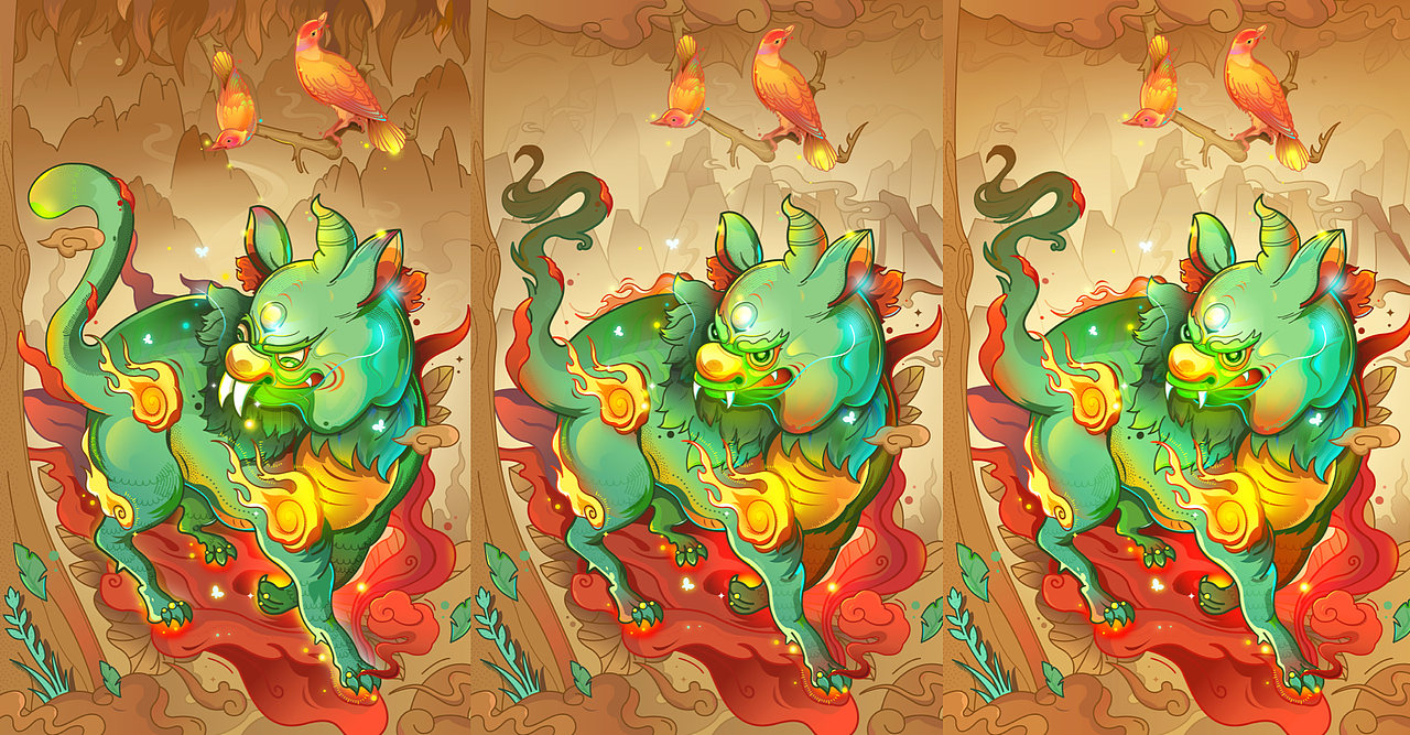 复古国潮插画木刻麒麟