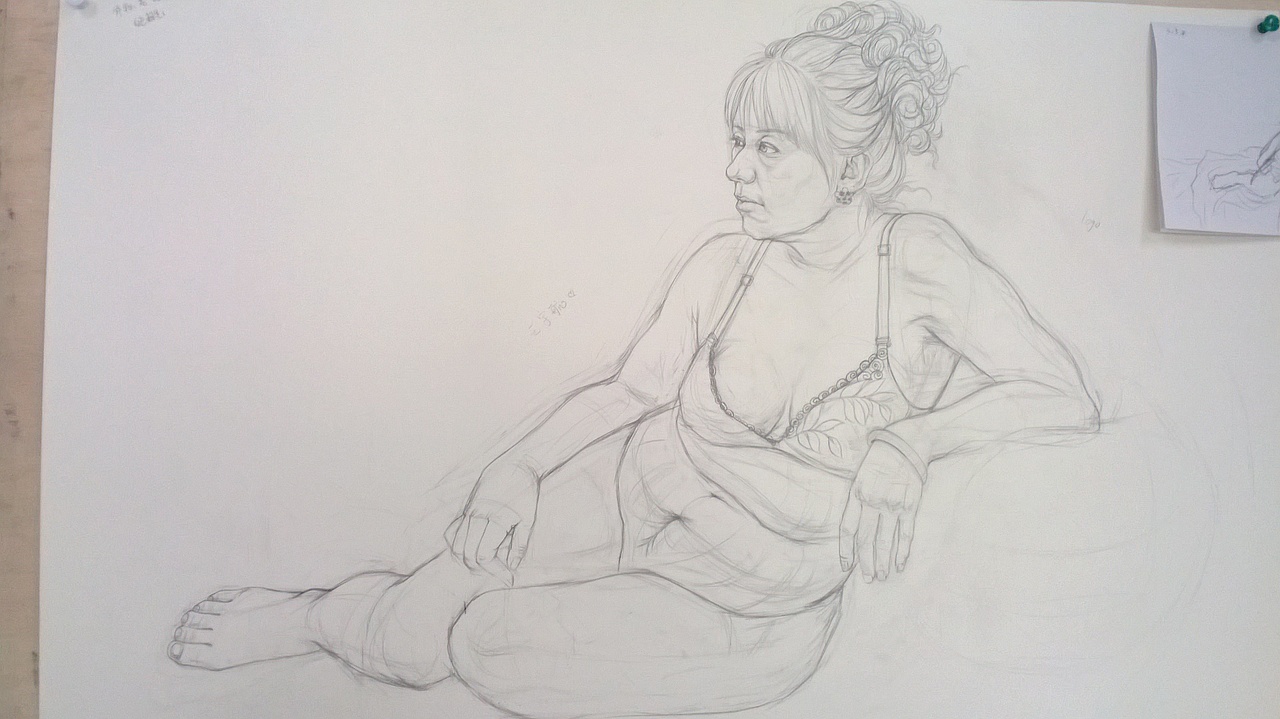 第一周,初稿就是这样的,本来是这样的发型,后来发现不顺手,就改到原型了。身体太真实,没有美感。