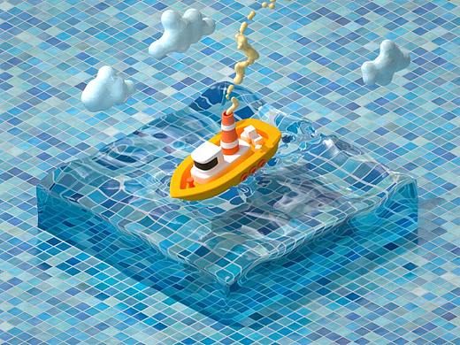 【C4D】水波小船动画