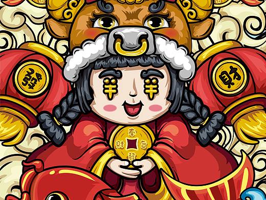 国潮插画矢量插画牛年海报