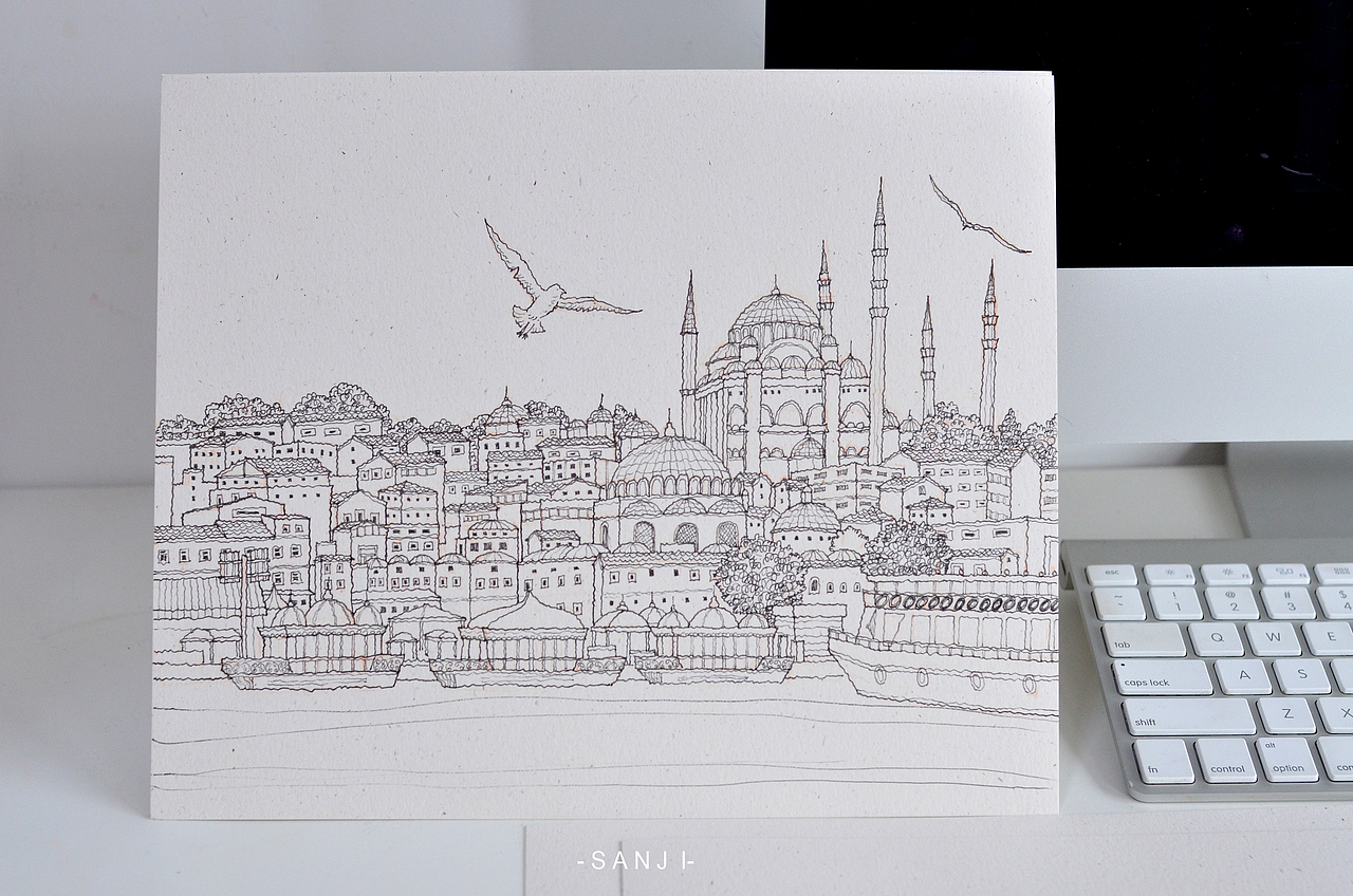 城市建筑-手绘（图ZMjM4NjA3NTI4） - 商业插画 - 站酷设计师SanJi三吉原创素材 - 站酷ZCOOL