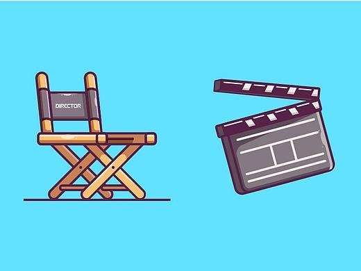 AI绘制导演三件套折叠椅、场记板、大喇叭插画