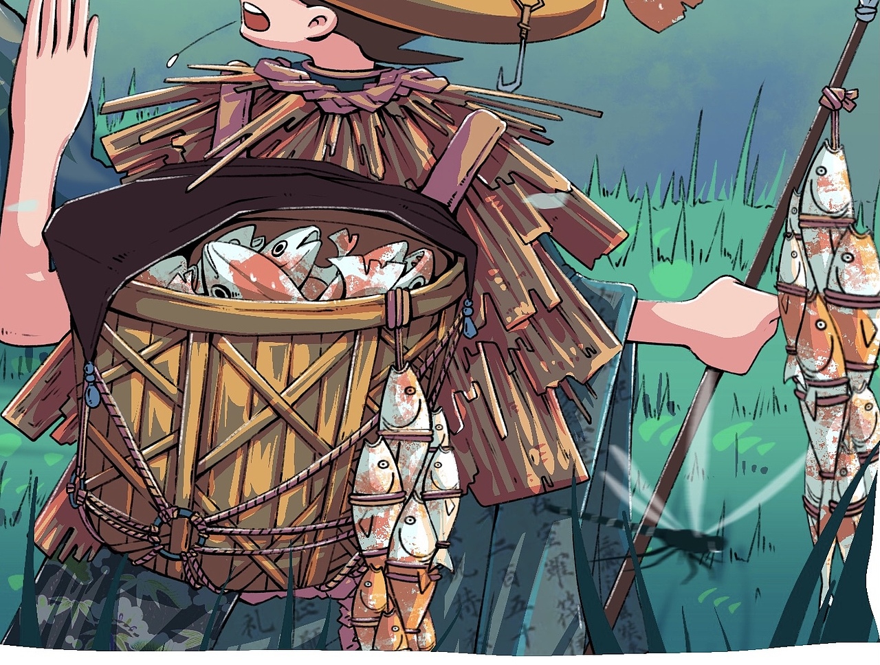 《和风物语-捕鱼人》（图ZMjY2MjIxMjM2） - 商业插画 - 站酷设计师11路公交站原创素材 - 站酷ZCOOL