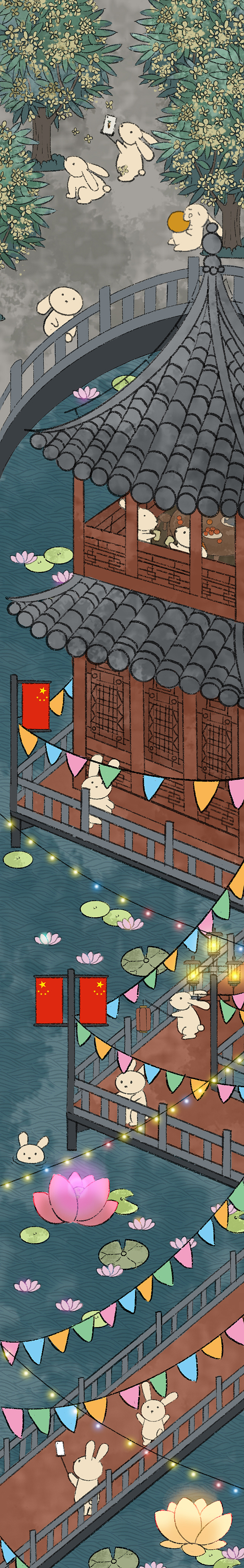 【插画】中秋国庆喜相逢（图ZMjUwMDc0Mzc2） - 商业插画 - 站酷设计师三川和小猴子原创素材 - 站酷ZCOOL