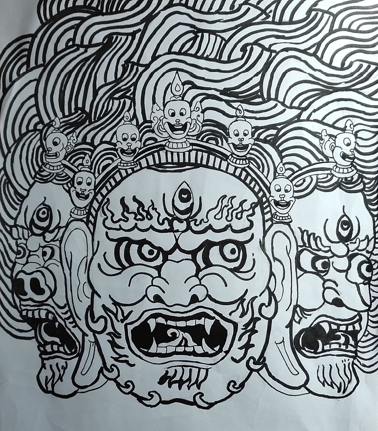 工笔画白描大黑天