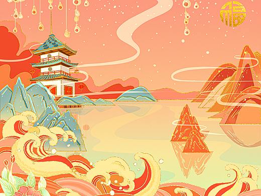 福禄寿喜财 主题插画