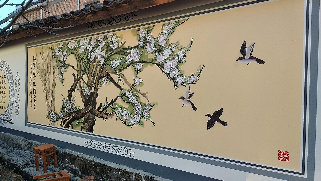 梨花节彩绘昆明白泥塘梨花节墙体彩绘锦泰彩绘