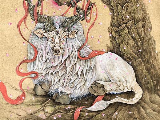 原创手绘国风水彩插画 白泽