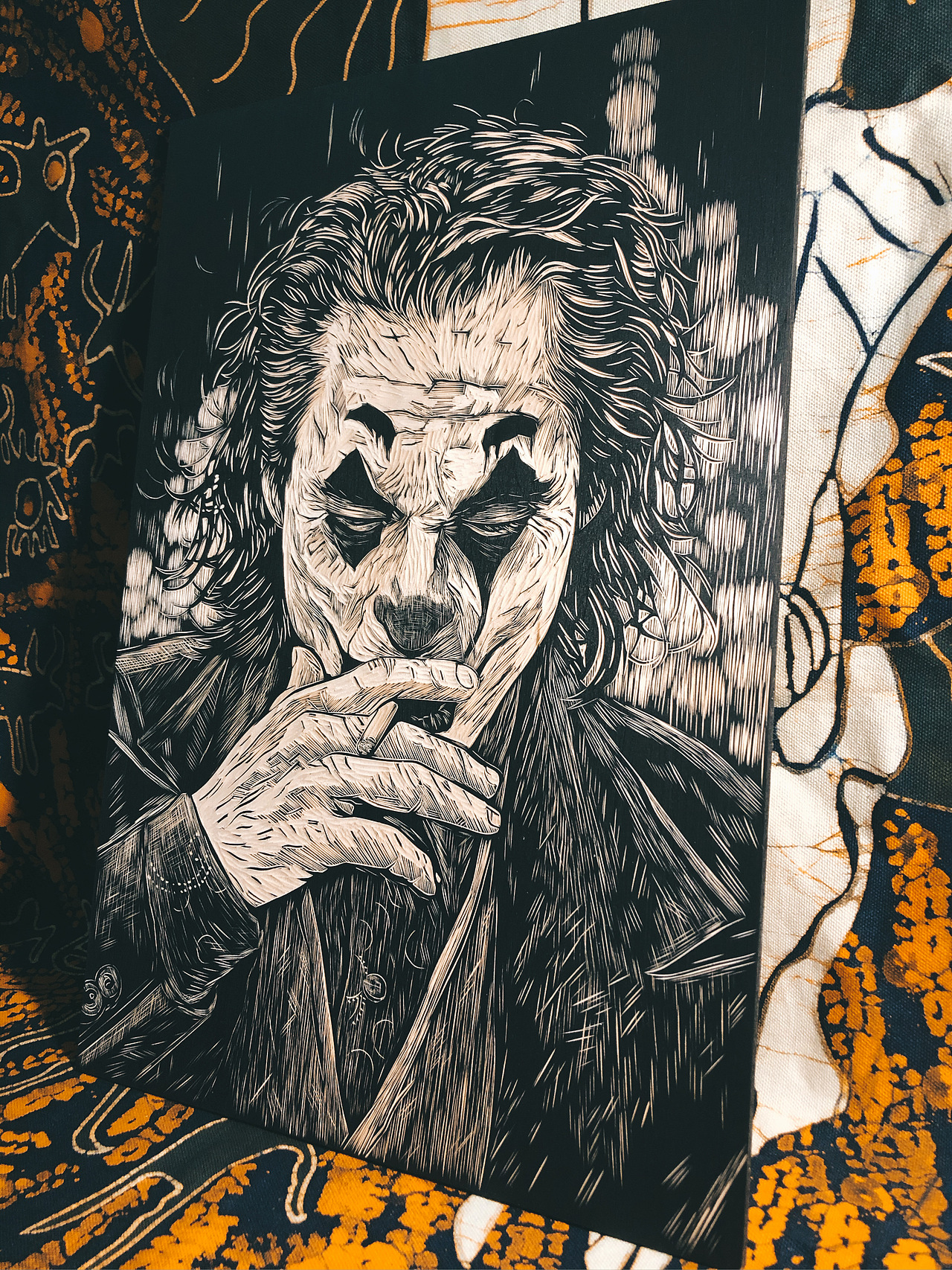 新作品来啦手工雕刻黑白木刻版画小丑