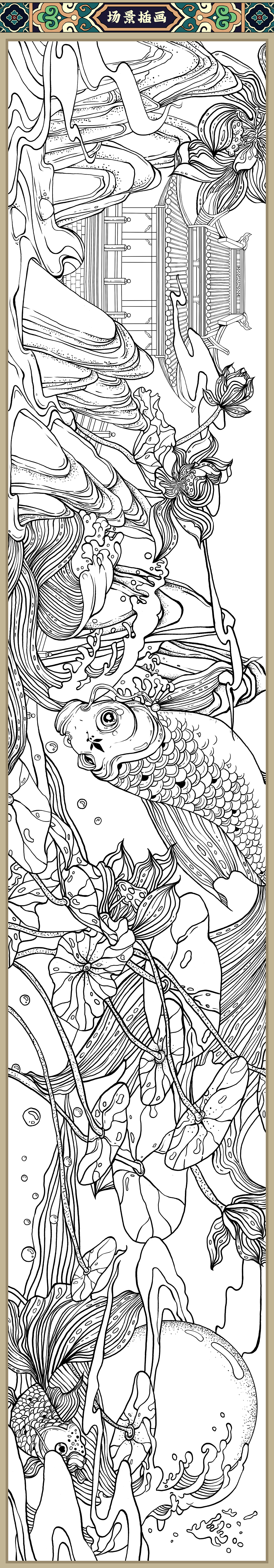 工笔白描国潮风元素插画合集