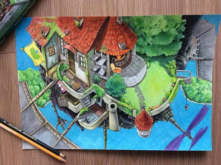 彩铅 哈尔的移动城堡（图ZOTgyNTM4NjQ=） - 艺术插画 - 站酷设计师赵呵呵zz原创素材 - 站酷ZCOOL