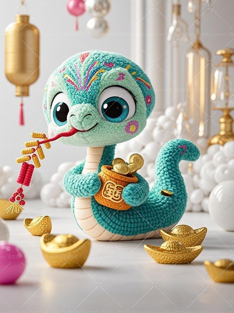 2025新年主题贴纸插画-腾蛇乘雾,紫气东来!ai