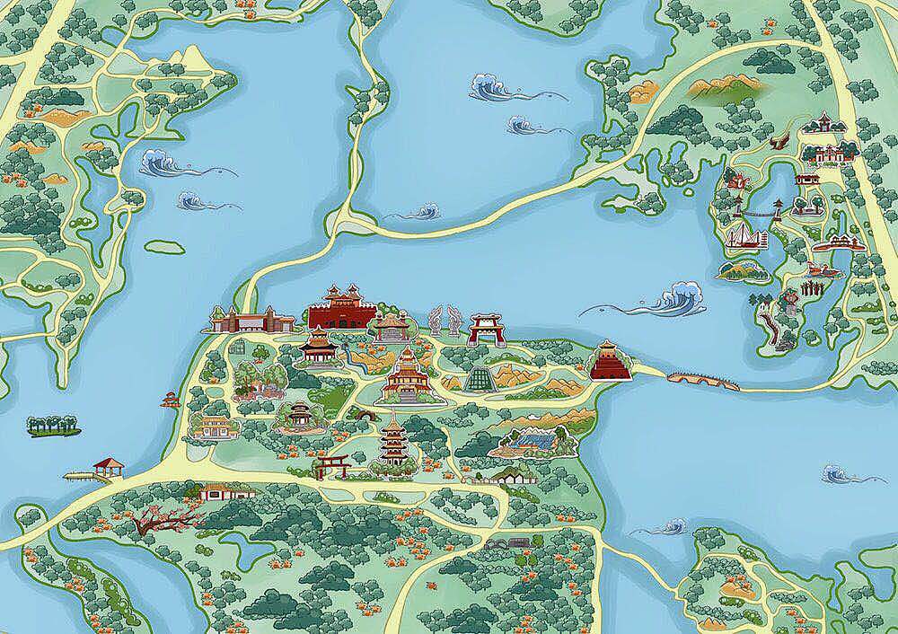 手绘地图定制设计景区城市地图游乐园古镇村落地图制作（图ZOTYxNjA2NzY=） - 商业插画 - 站酷设计师手绘地图原创素材 - 站酷ZCOOL