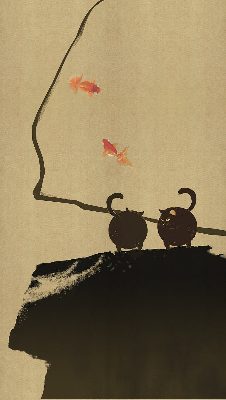 猫咪一箩筐(水墨构图练习)