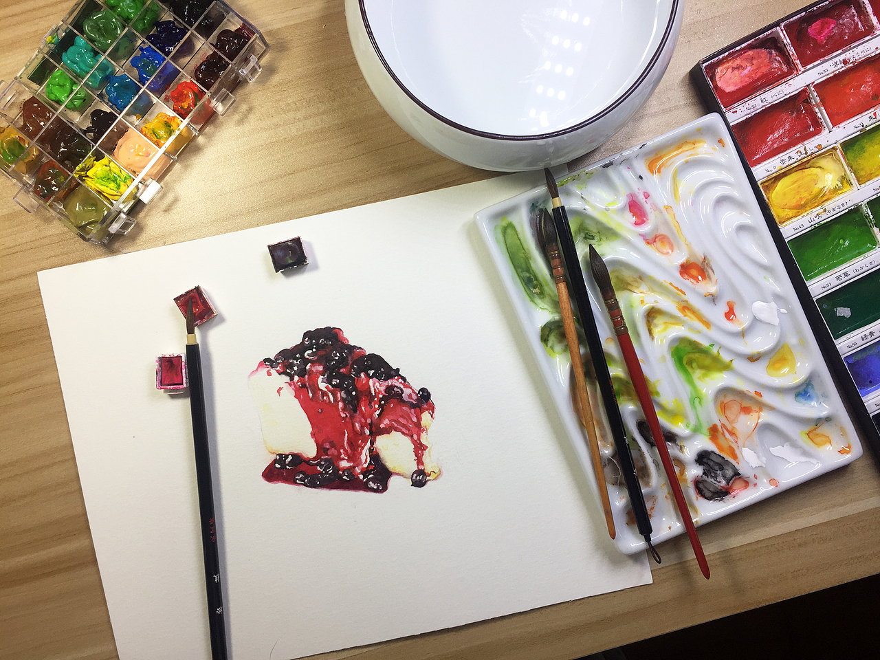 水彩手绘--蓝莓蛋糕