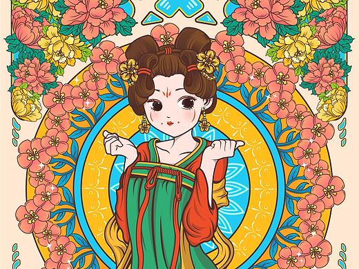 穆夏风AI插画|唯有牡丹真国色-唐宫夜宴