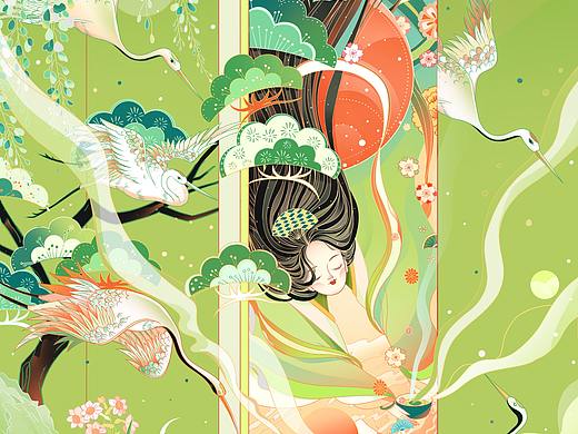 国风小清新插画包装&茶系列——日月抹茶
