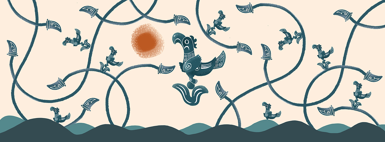 三星堆商铜神树插画设计