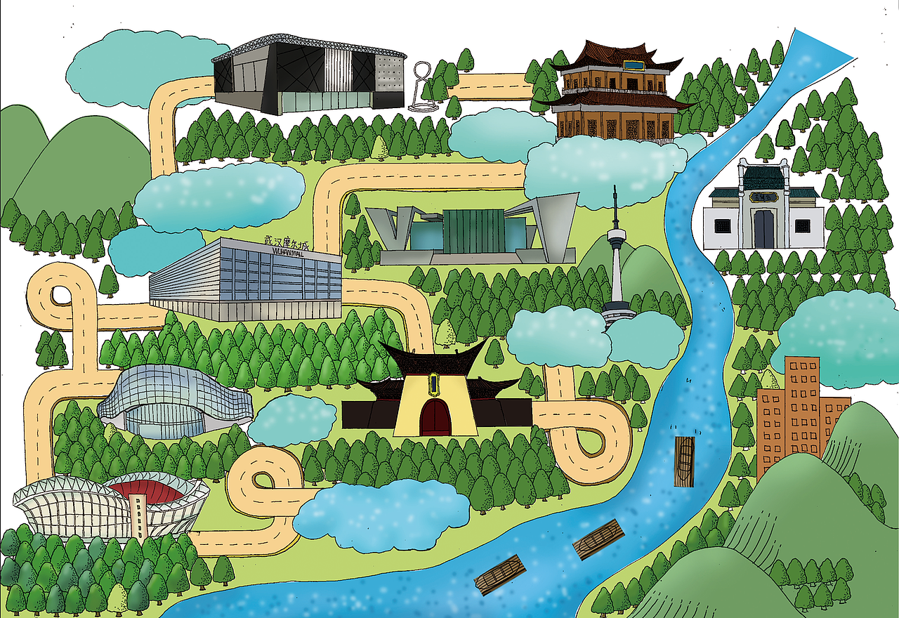 武汉手绘旅游地图