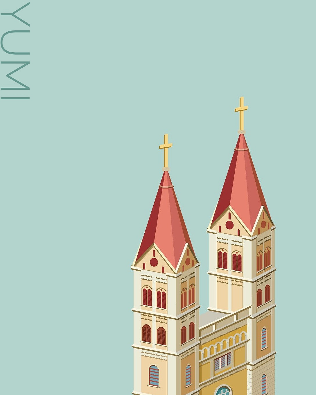 青岛中式西式建筑插画