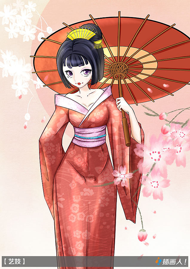 樱花树下的日本艺妓