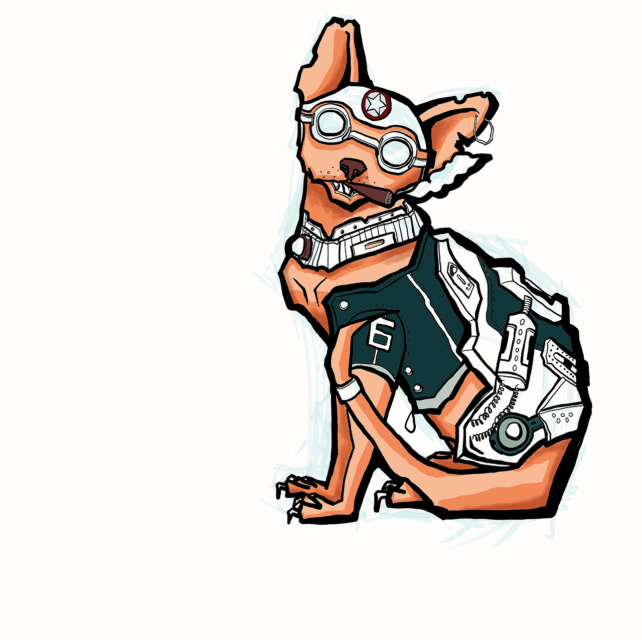 原创插画复古机车无毛猫!