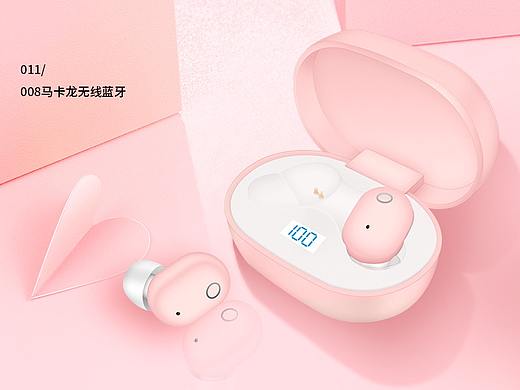 粉色明亮风格详情蓝牙耳机马卡龙色