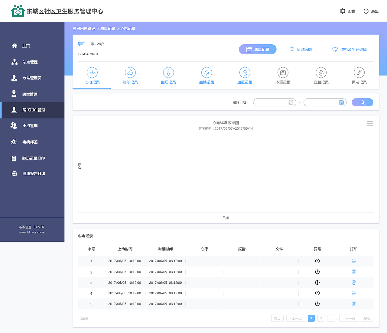 居民用户管理——测量记录