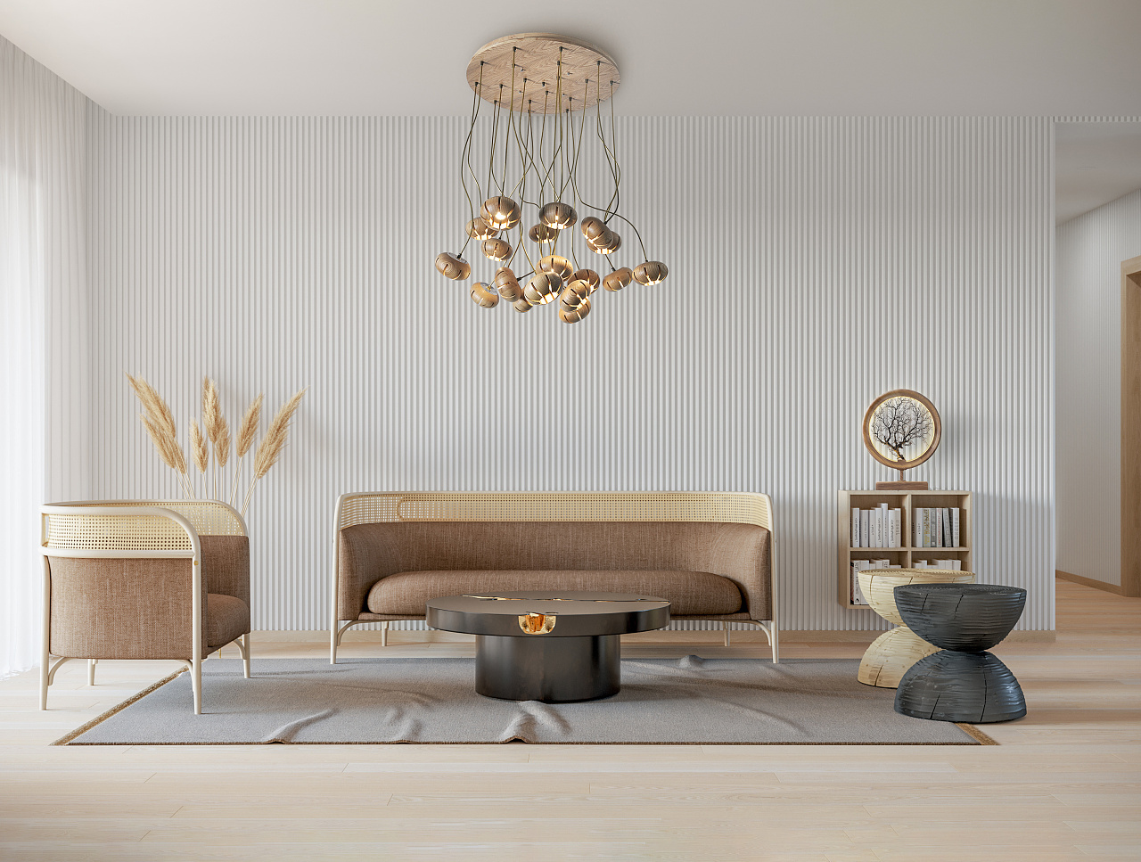 [木修远-花语]原创设计师新中式实木吊灯室内空间软装