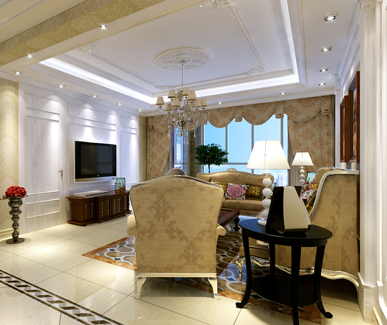 【装修案例】紫林湾133㎡三居欧式风格装修效果图