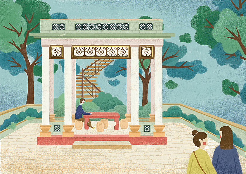 之前给东莞可园文创画的插图,来来回回跑了两趟,拿着速写本坐在树下画