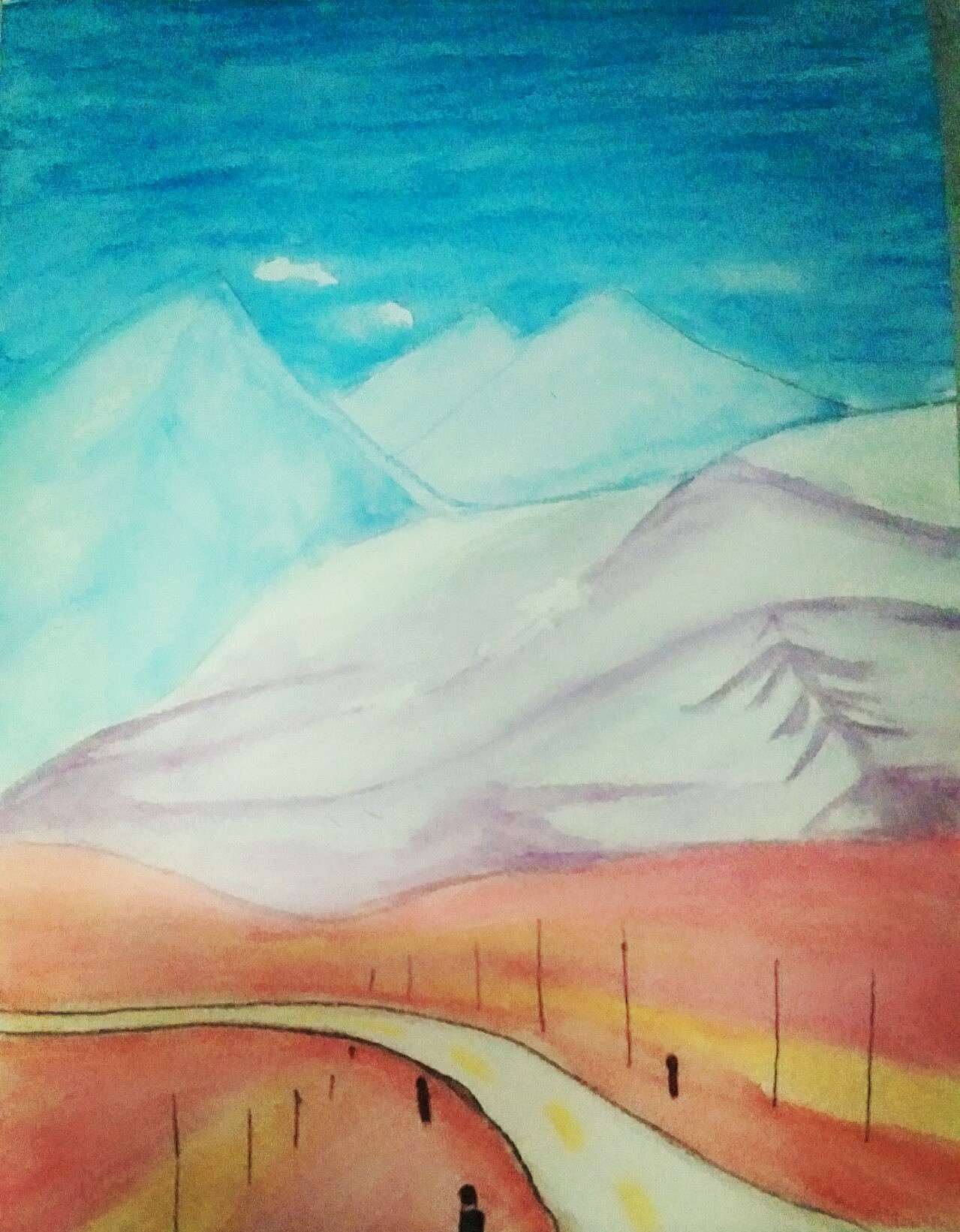 水溶性彩铅雪山