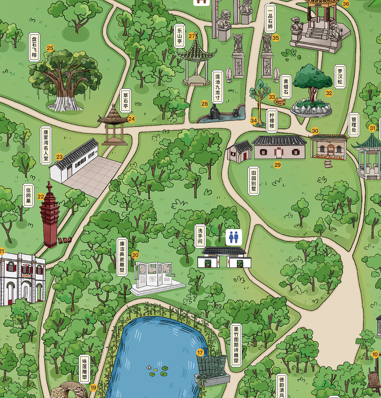 珠海唐家共乐园地图手绘设计