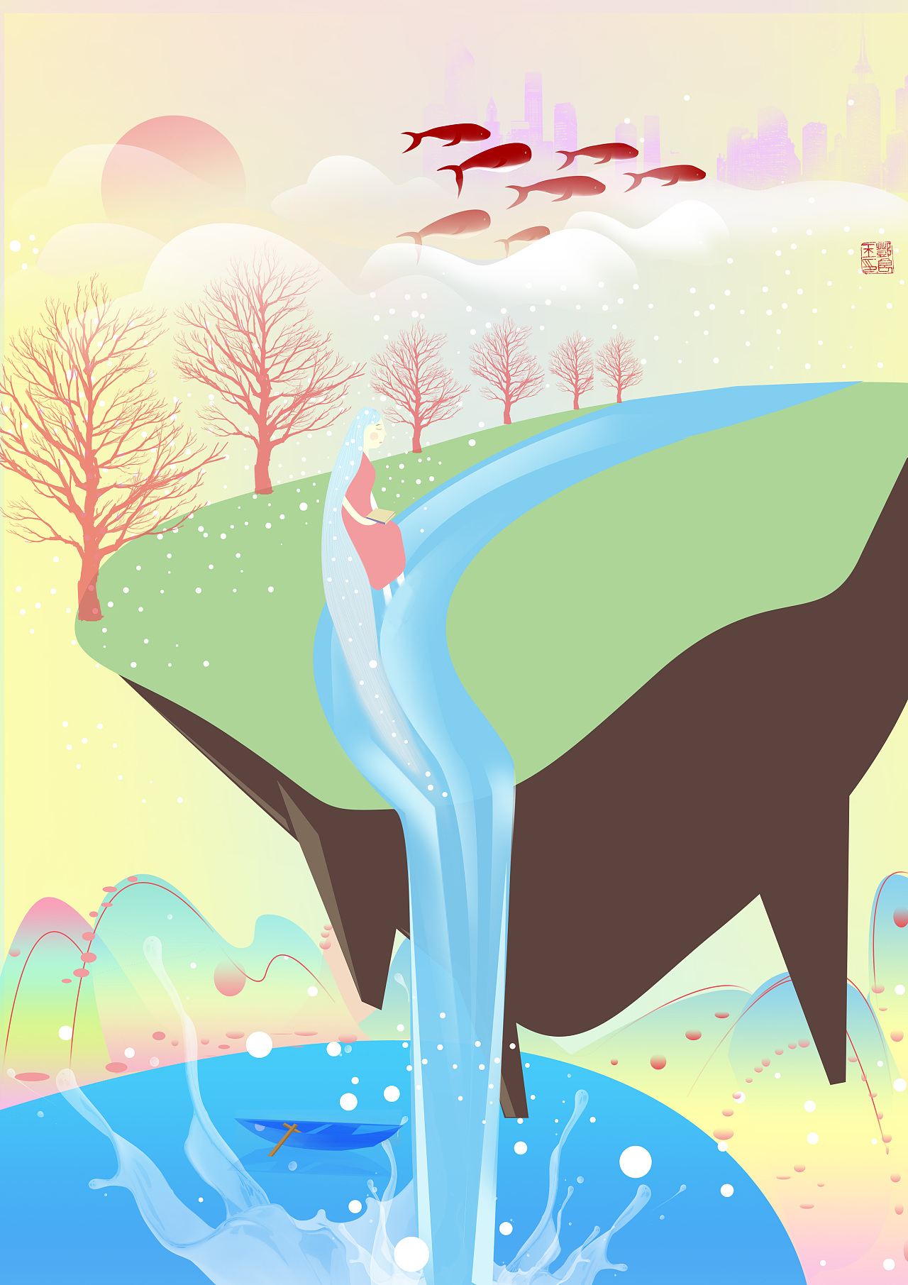 插画师 人生的抉择,顺水而上还是逆水而上,风景不一,但是我愿逆流而上