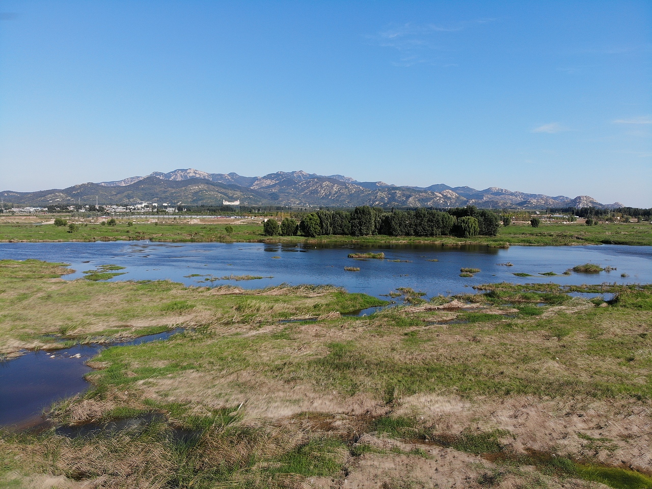 泰安大汶河湿地公园 北集坡湿地公园航拍美丽风景