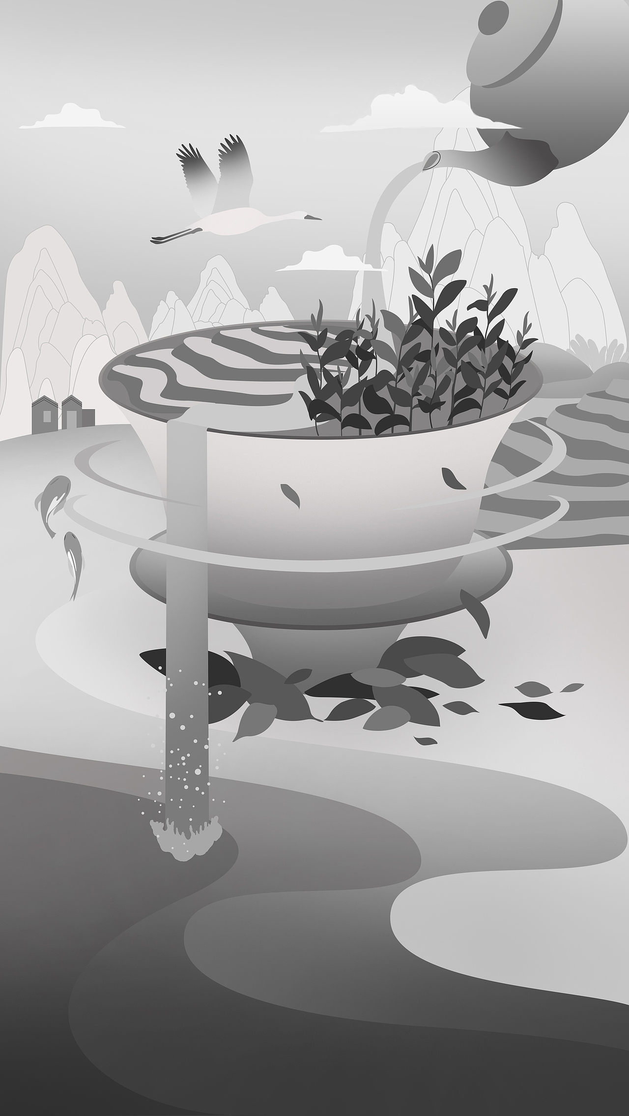 国潮/茶叶插画《庐山云雾茶》