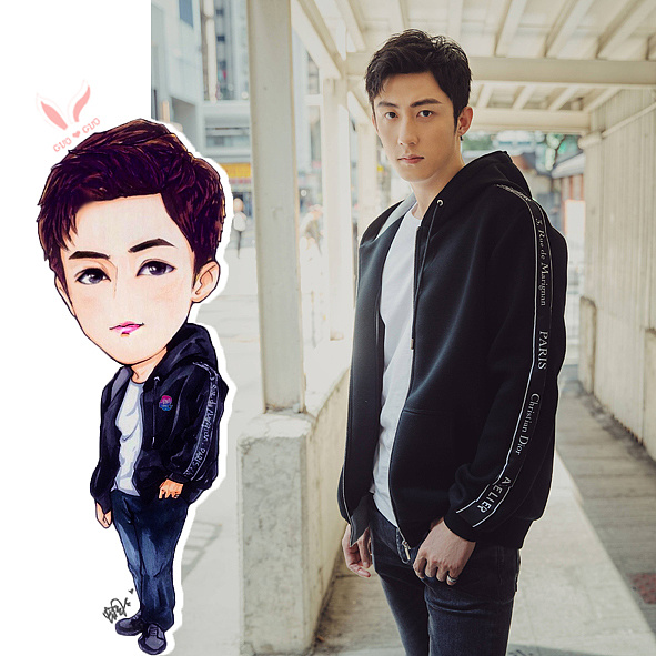 q版 卡通手绘 黄景瑜 johnny 鲸鱼:whale