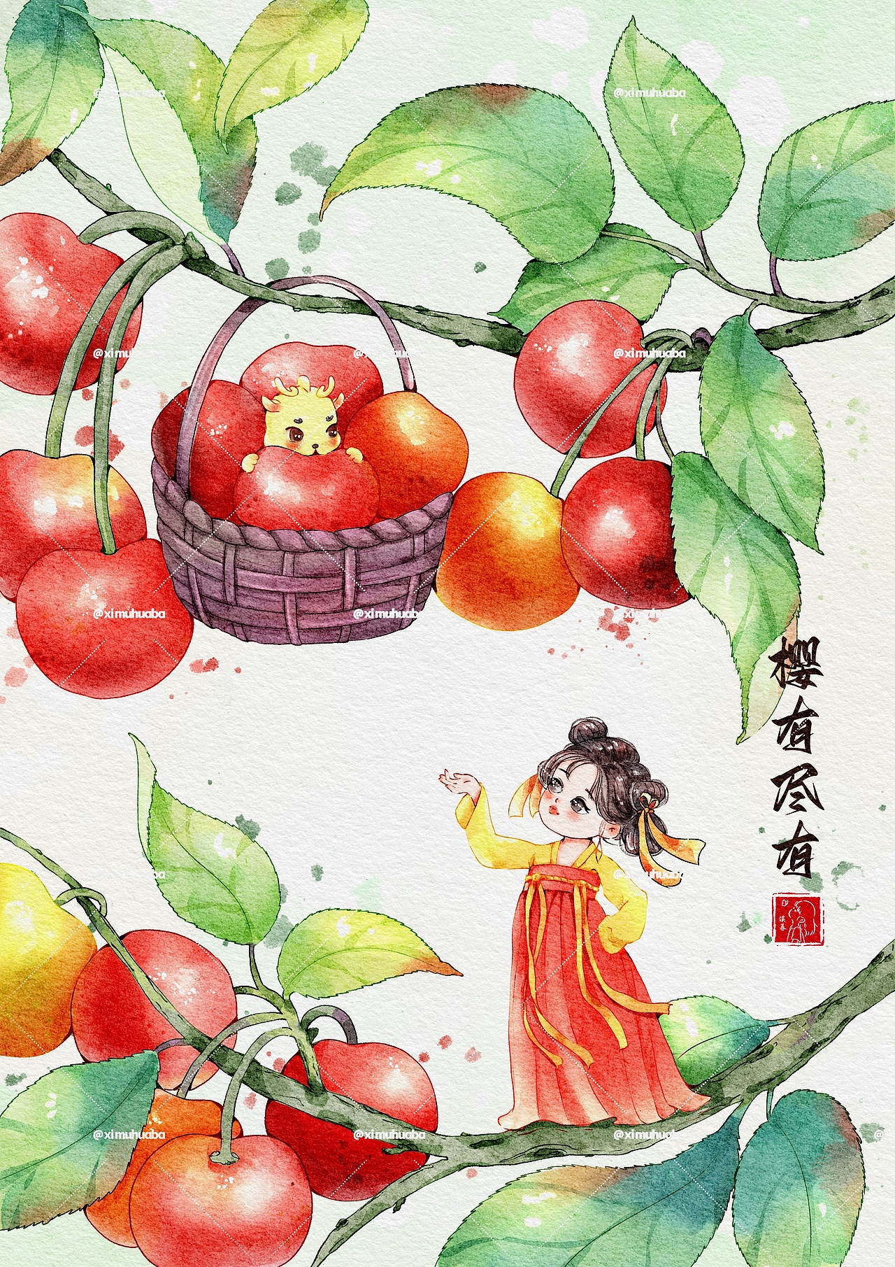 古风水果插画合集｜新年水果谐音祝福｜水彩插画（图ZMzQ5MDQzMDc2） - 商业插画 - 站酷设计师溪暮插画原创素材 - 站酷ZCOOL