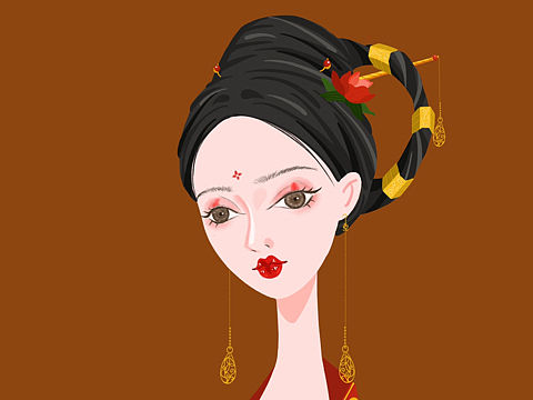 唐代仕女图 扁平插画