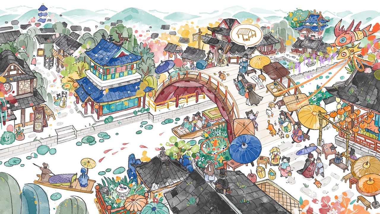 江南百景图 周年贺图（图ZMjY2MTEwMzg0） - 商业插画 - 站酷设计师道道维原创素材 - 站酷ZCOOL