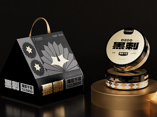 黑白金 营造高级感 黑刺榴莲铁盒 包装设计