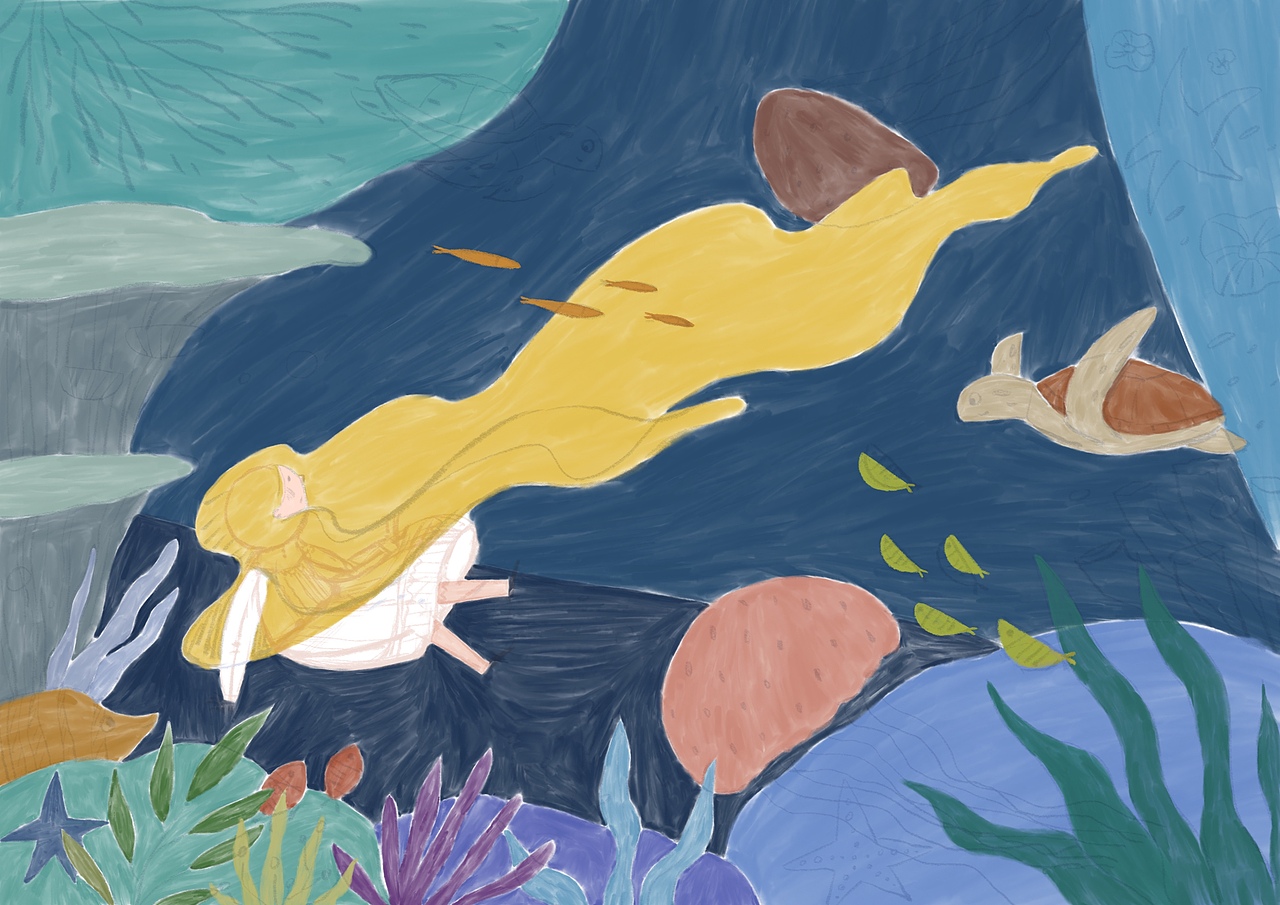 假如长发公主掉进了海里（图ZMjkxODk3NzAw） - 创作习作 - 站酷设计师淼小怪原创素材 - 站酷ZCOOL