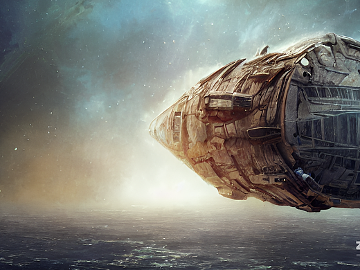 #AI创作实验室#宇宙的深处，一片残骸废墟，一艘破烂的